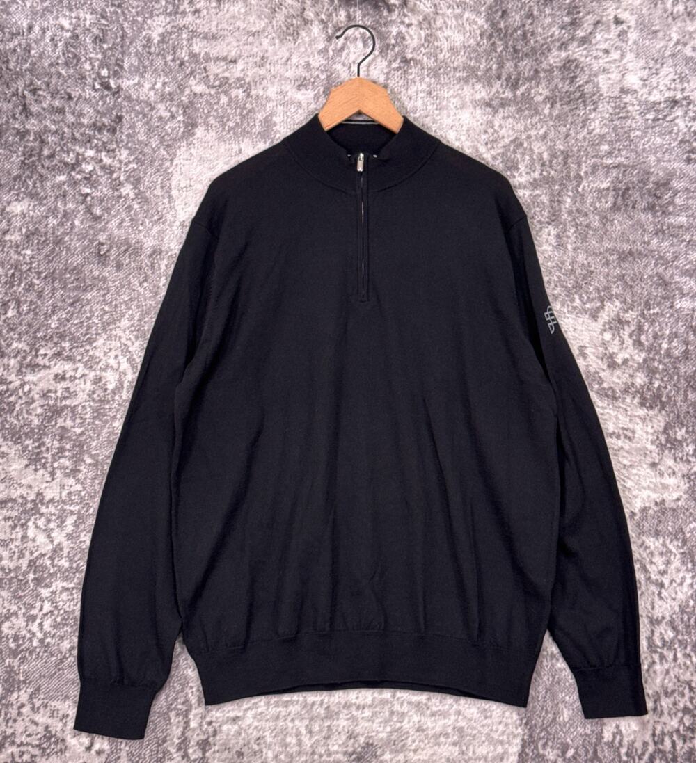 Peter Millar Sweater XL Mens Autumn Crest Quarter 1/4 Zip Black Merino Wool